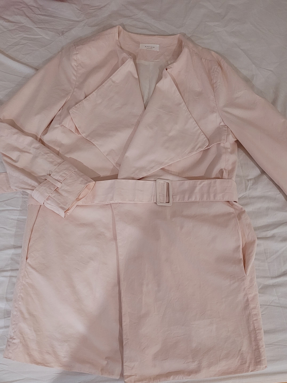 Korea Brand Pale Pink Draped Trench Coat with Belt